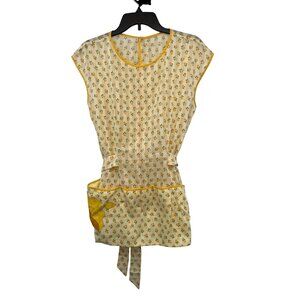 Vintage Handmade Smock Apron Used Yellow Floral Cottagecore Farmhouse